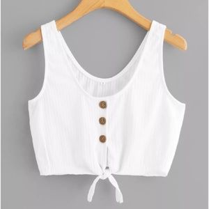 White button down cropped front ribbed tie top